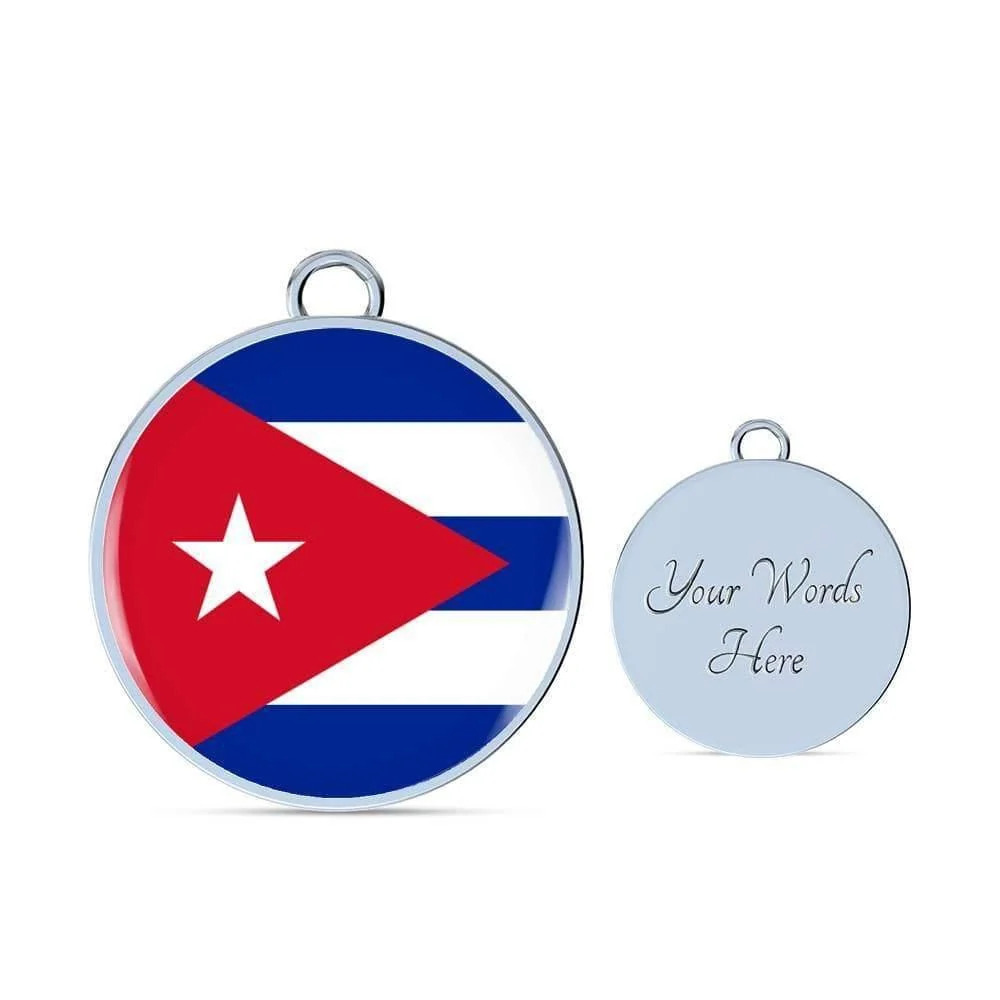 Cuba Flag Personalized Engraved Silver Circle Bangle Bracelet Custom Name Date